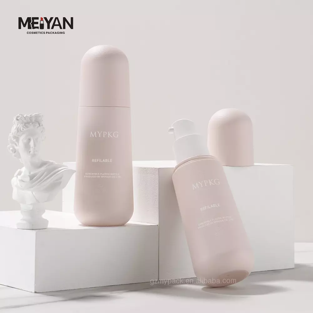 MYPACK luxury round matt pink cute pmu cosmetic replacement skincare face serum bottle 30ml biodegradable bottle