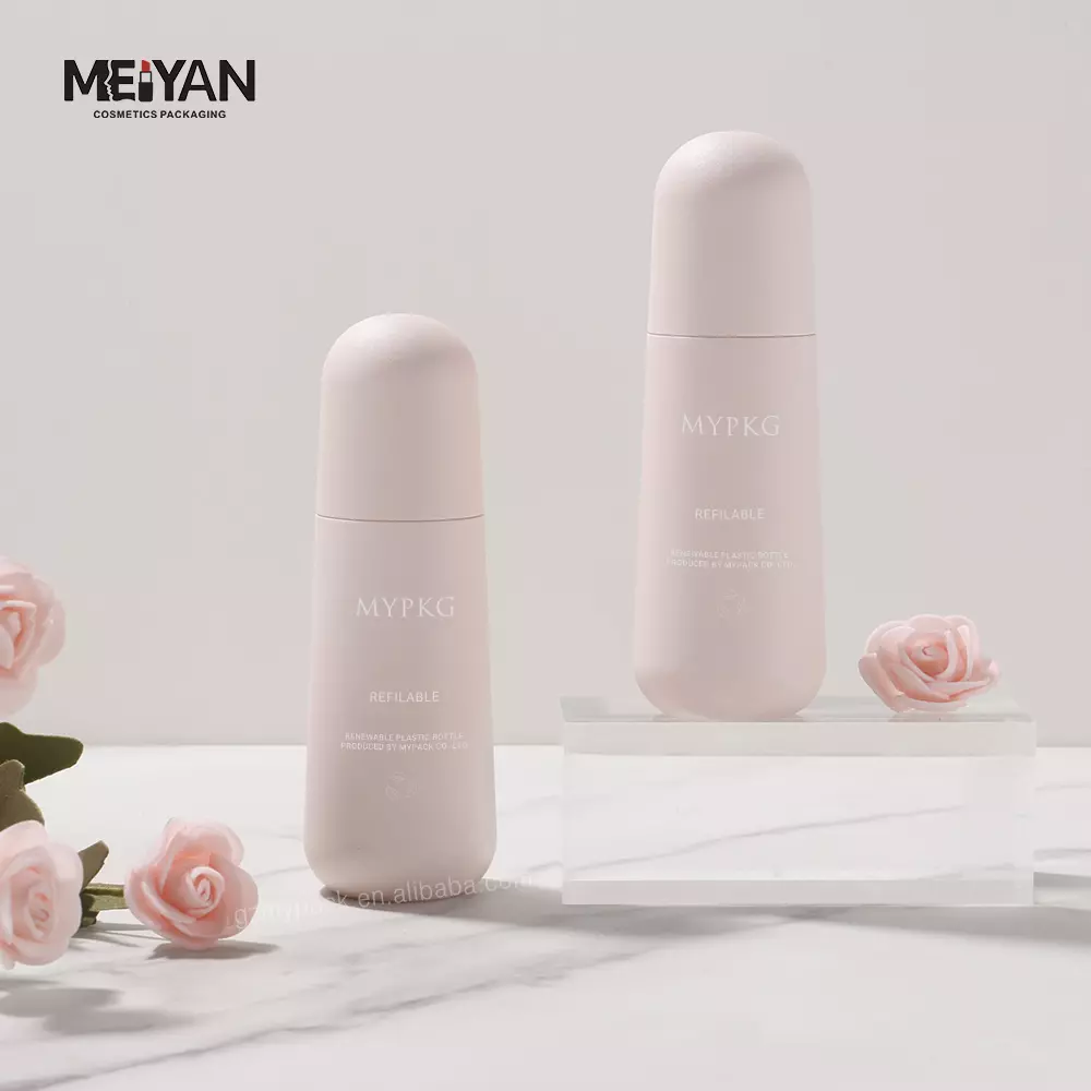 MYPACK luxury round matt pink cute pmu cosmetic replacement skincare face serum bottle 30ml biodegradable bottle