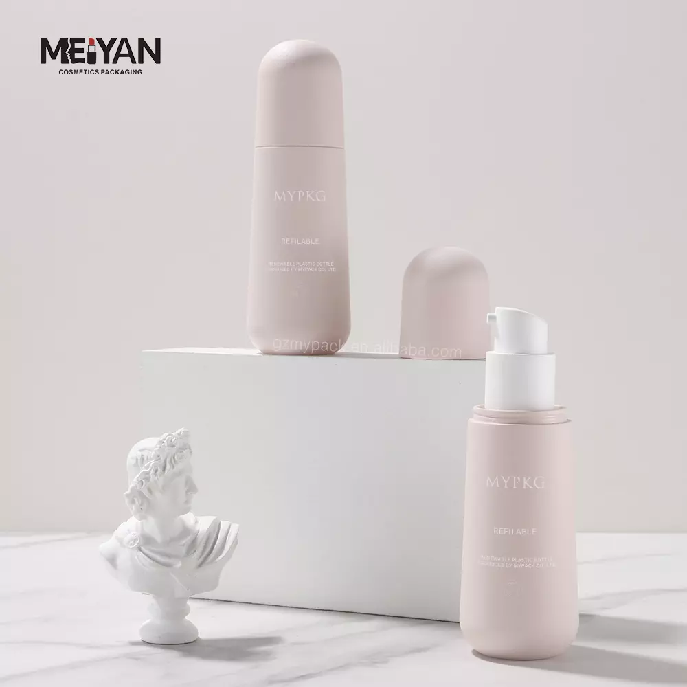 MYPACK luxury round matt pink cute pmu cosmetic replacement skincare face serum bottle 30ml biodegradable bottle