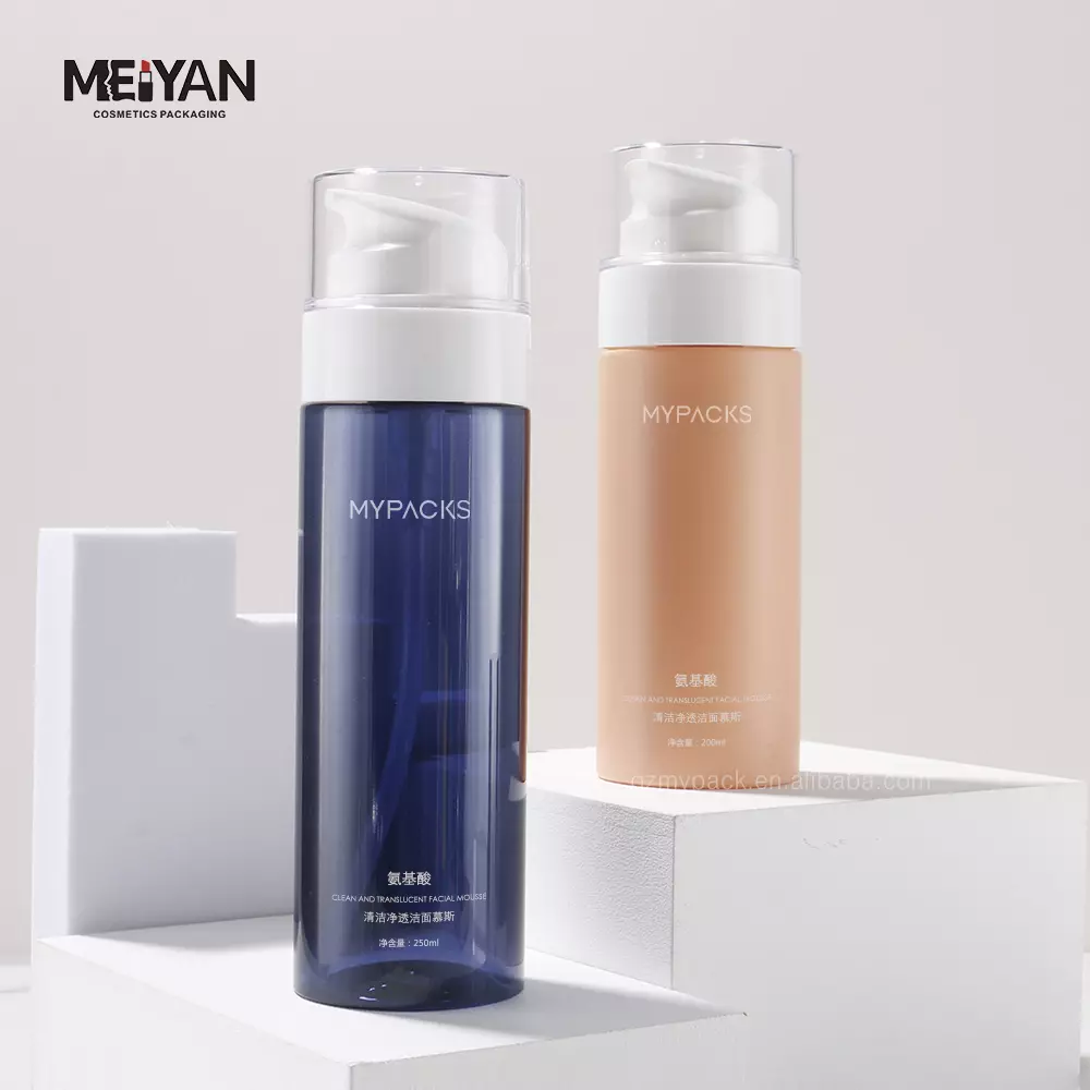 MYPACK empty custom logo pet plastic foam facial cleanser pump bottle pink hair foam mousse soap dispenser bottle 200ml 250ml