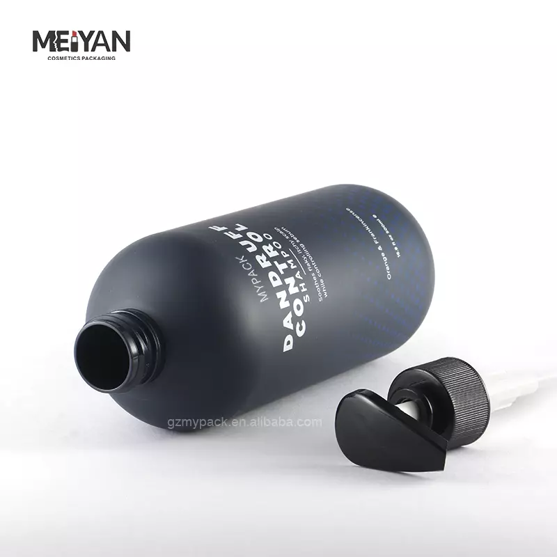 MYPACK round 16.9 oz 500ml silicone rubber black plastic shampoo hand wash liquid soap bottle with black plastic pump head