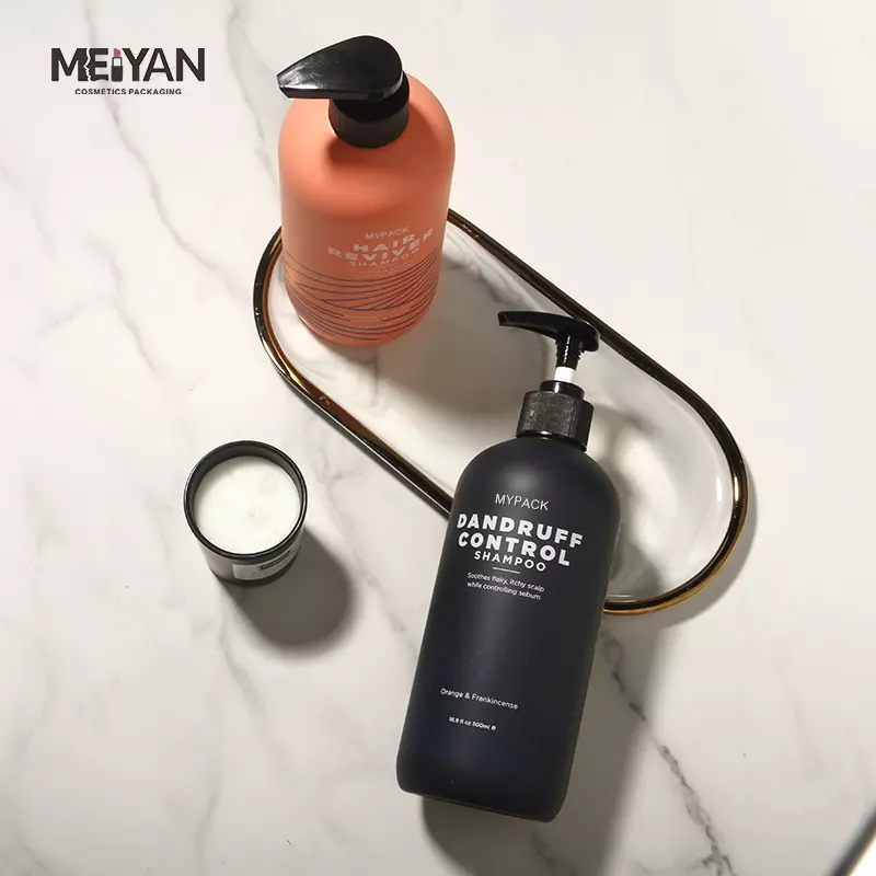 MYPACK round 16.9 oz 500ml silicone rubber black plastic shampoo hand wash liquid soap bottle with black plastic pump head