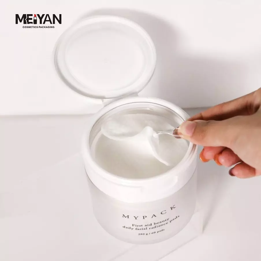 MYPACK 100ml 120ml plastic skincare facial makeup cleansing toner cotton wool pad round jar with hinge cap and tweezer