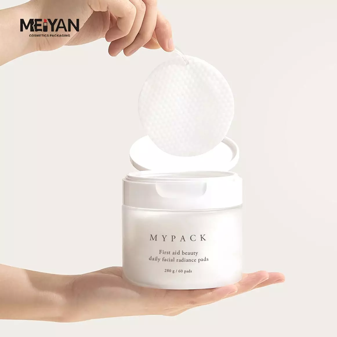 MYPACK 100ml 120ml plastic skincare facial makeup cleansing toner cotton wool pad round jar with hinge cap and tweezer