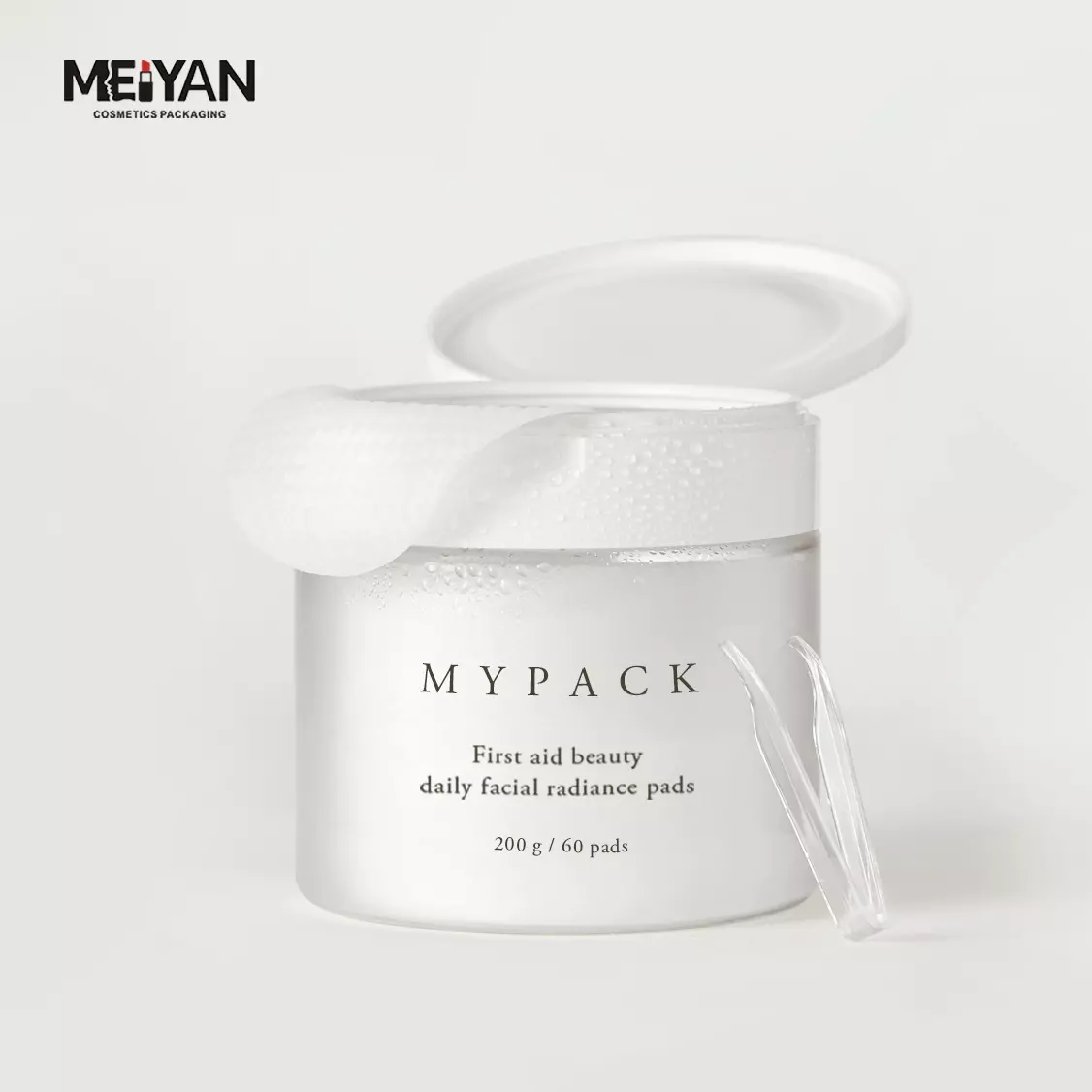 MYPACK 100ml 120ml plastic skincare facial makeup cleansing toner cotton wool pad round jar with hinge cap and tweezer