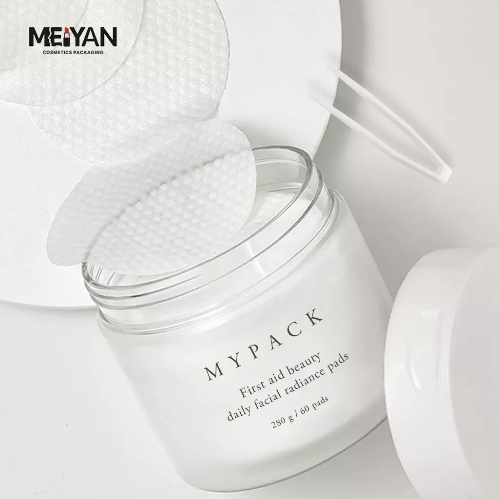 MYPACK 100ml 120ml plastic skincare facial makeup cleansing toner cotton wool pad round jar with hinge cap and tweezer