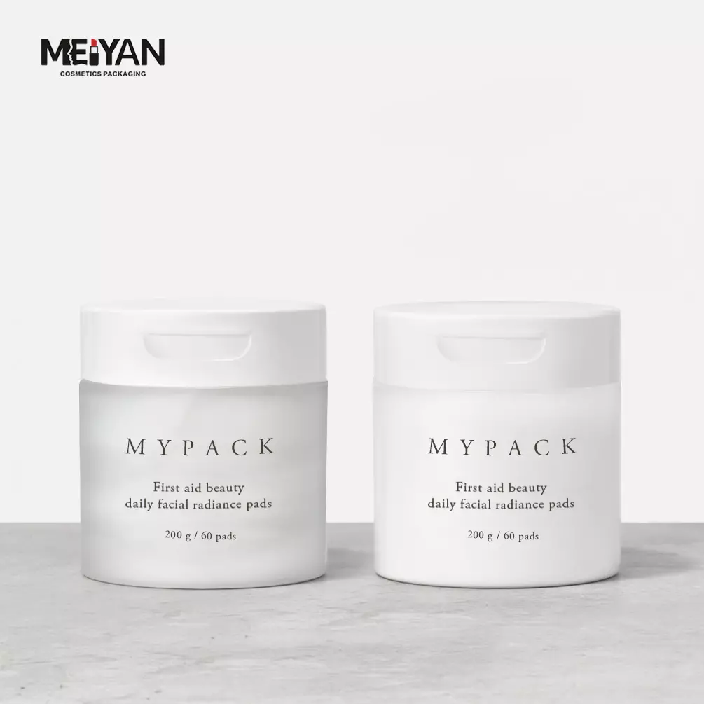 MYPACK 100ml 120ml plastic skincare facial makeup cleansing toner cotton wool pad round jar with hinge cap and tweezer