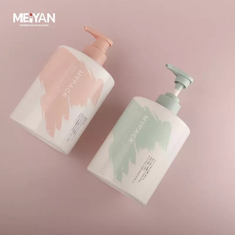 MYPACK Luxury cylindrical flat shoulder 500ml white pink green pet plastic Shampoo and conditioner body lotion pump bottle