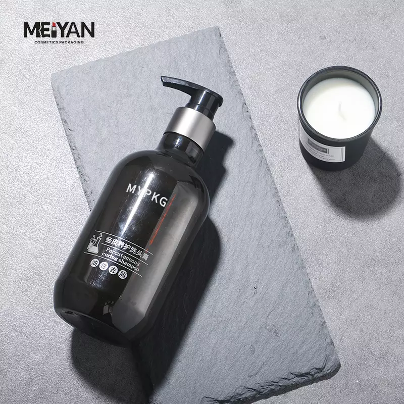 MYPACK luxury clear plastic boston round black pet plastic bottles for shampoo and conditioner oil 300ml