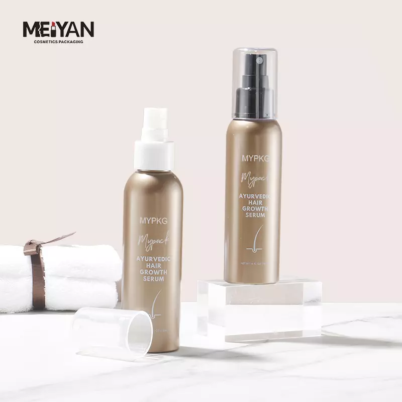 MYPACK custom 100ml 120ml mist pet plastic spray bottles matte gold hair and body oil spray bottle with clip lock