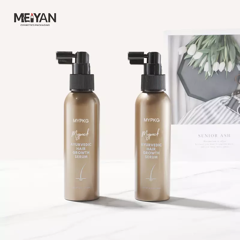 MYPACK custom 100ml 120ml mist pet plastic spray bottles matte gold hair and body oil spray bottle with clip lock