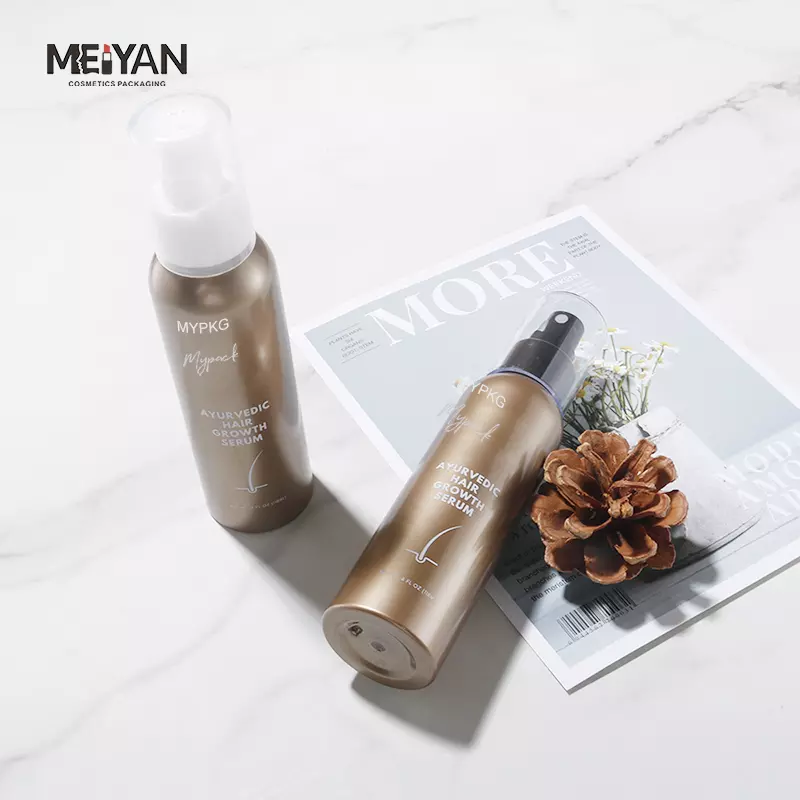 MYPACK custom 100ml 120ml mist pet plastic spray bottles matte gold hair and body oil spray bottle with clip lock