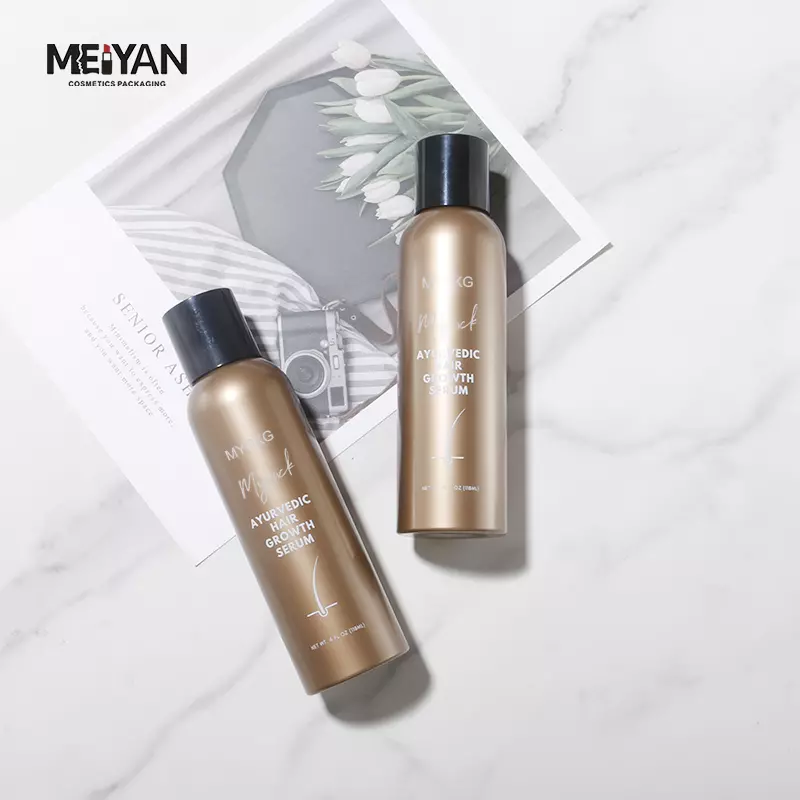 MYPACK custom 100ml 120ml mist pet plastic spray bottles matte gold hair and body oil spray bottle with clip lock