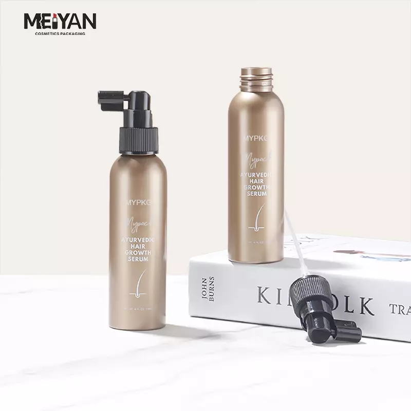 MYPACK custom 100ml 120ml mist pet plastic spray bottles matte gold hair and body oil spray bottle with clip lock