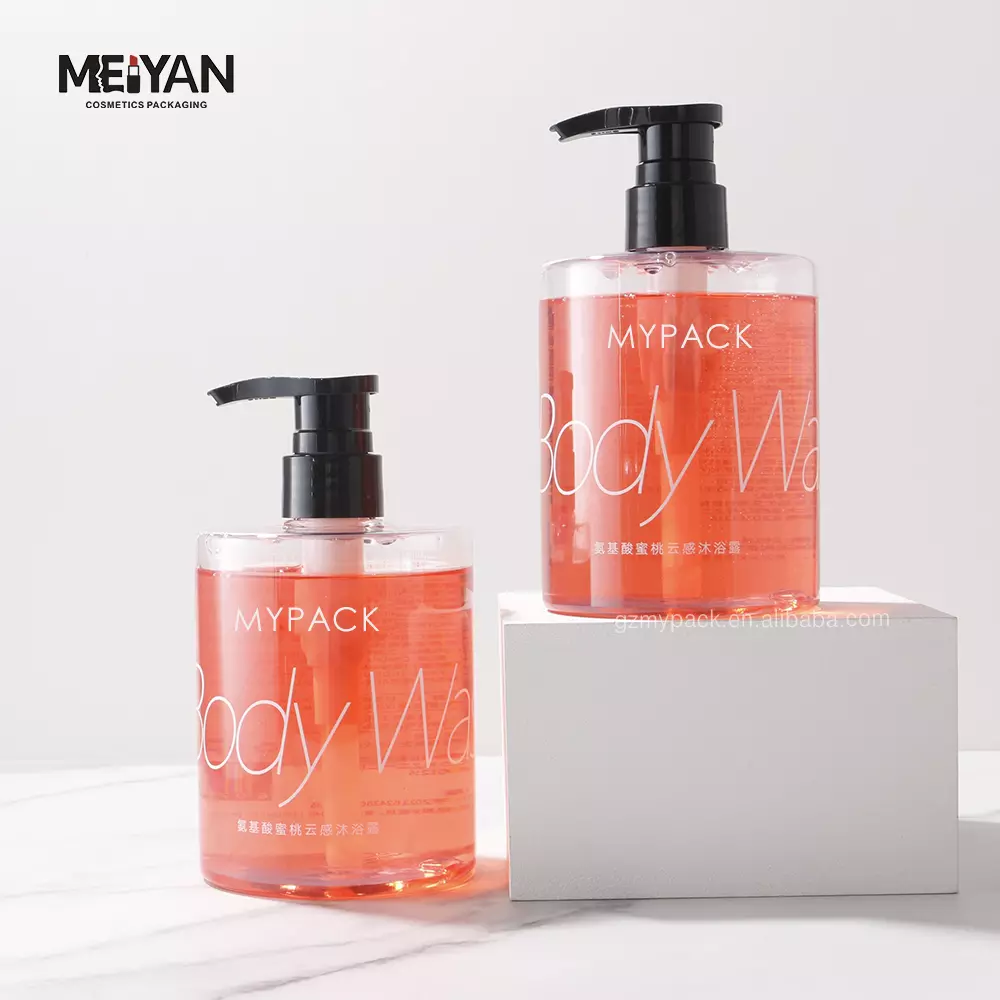 MPYACK custom clear round fat pet shampoo shower gel conditioner lotion pump plastic bottles for skincare 300ml 500ml