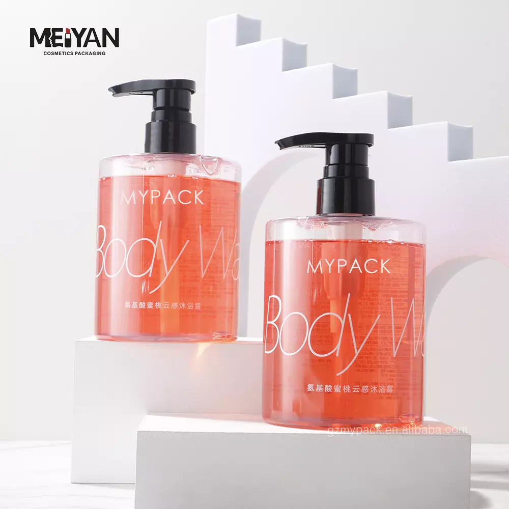 MPYACK custom clear round fat pet shampoo shower gel conditioner lotion pump plastic bottles for skincare 300ml 500ml