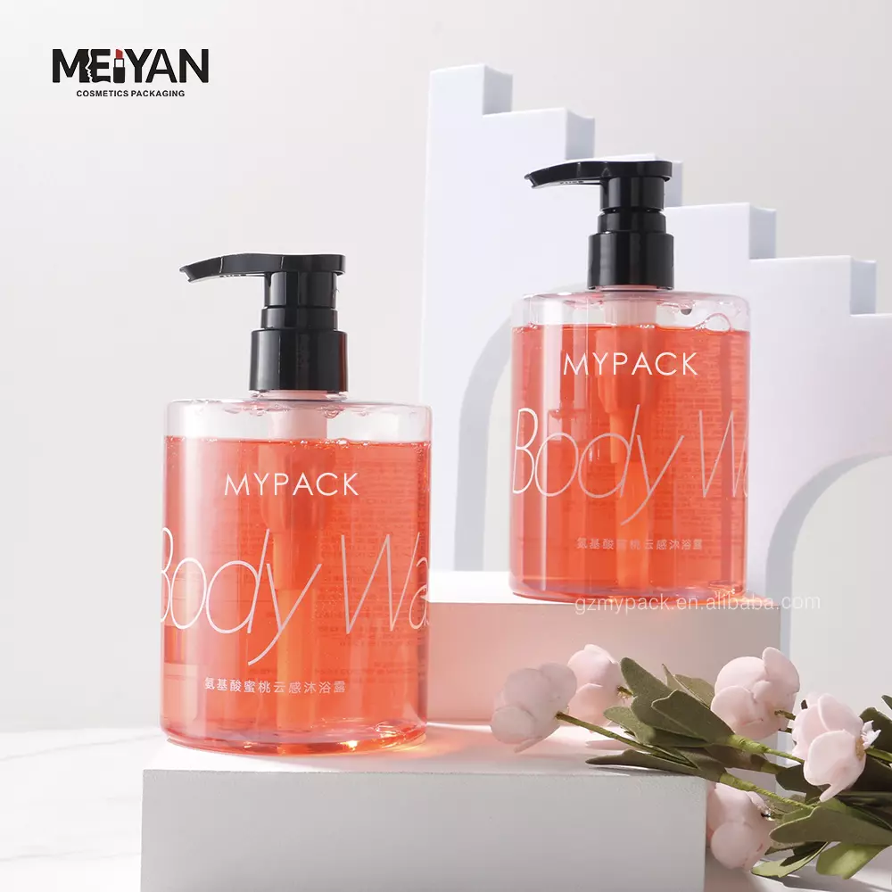 MPYACK custom clear round fat pet shampoo shower gel conditioner lotion pump plastic bottles for skincare 300ml 500ml