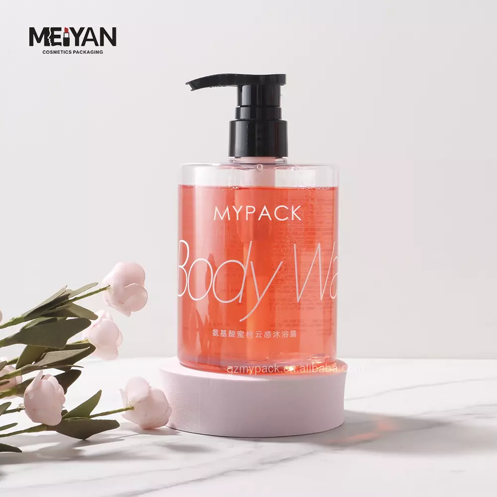 MPYACK custom clear round fat pet shampoo shower gel conditioner lotion pump plastic bottles for skincare 300ml 500ml