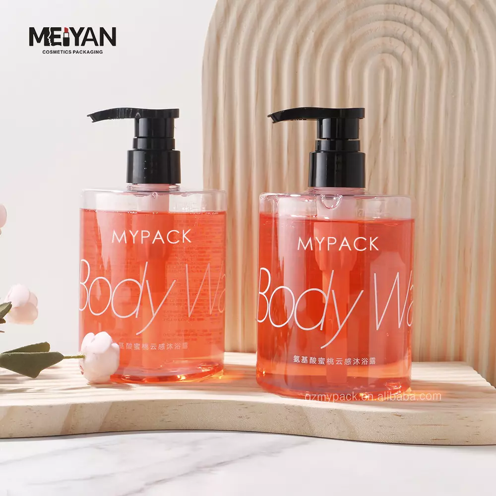 MPYACK custom clear round fat pet shampoo shower gel conditioner lotion pump plastic bottles for skincare 300ml 500ml