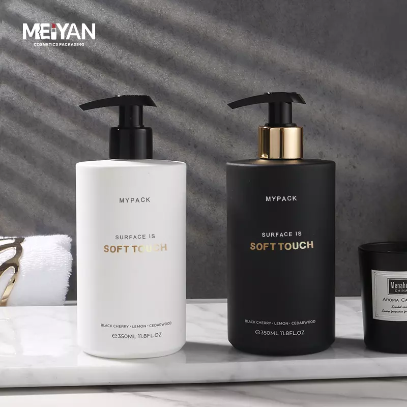 MYAPCK black silicone squeeze bottle 350ml 450ml shampoo body wash lotion black bottle with unique gold twist cap