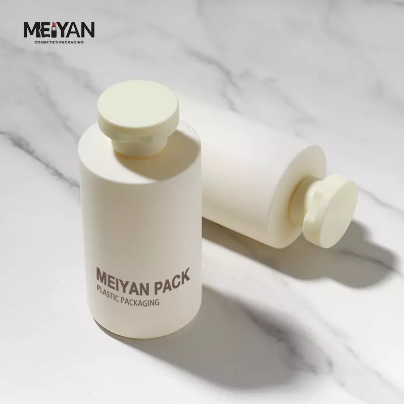 MYPACK custom frosted beige hdpe plastic 225ml 280ml 350ml soft touch squeezable bottles for skincare shampoo body butter lotion