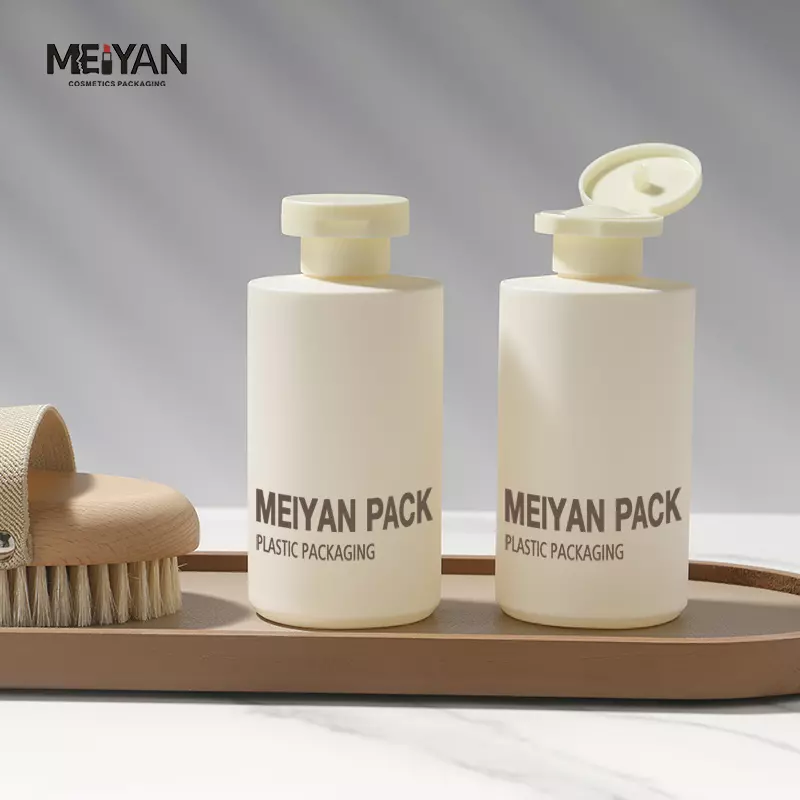 MYPACK custom frosted beige hdpe plastic 225ml 280ml 350ml soft touch squeezable bottles for skincare shampoo body butter lotion