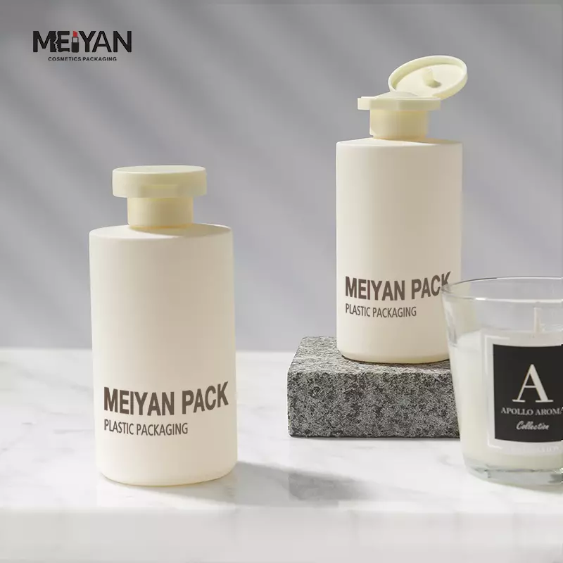 MYPACK custom frosted beige hdpe plastic 225ml 280ml 350ml soft touch squeezable bottles for skincare shampoo body butter lotion