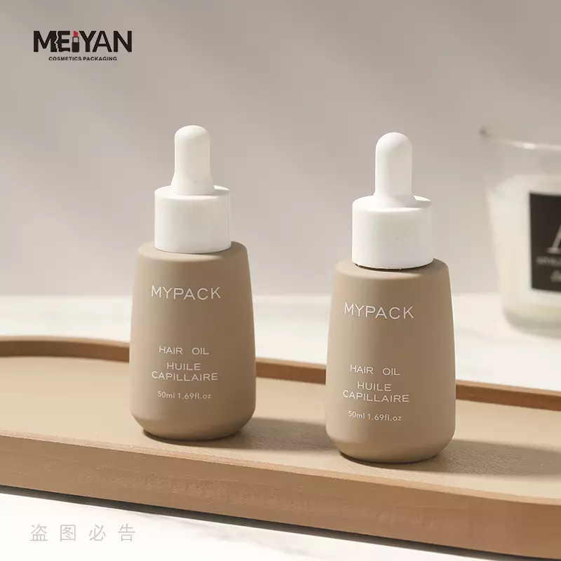 MYPACK luxury empty soft touch plastic 40ml 50ml 60ml frosted small brown bottle essential oil serum dropper bottle