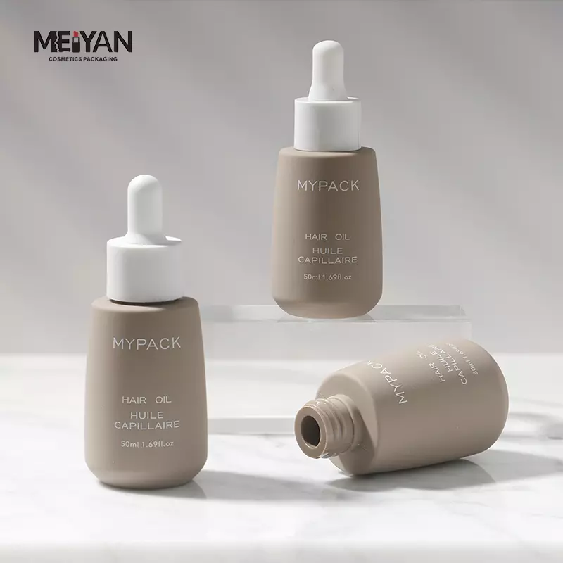 MYPACK luxury empty soft touch plastic 40ml 50ml 60ml frosted small brown bottle essential oil serum dropper bottle