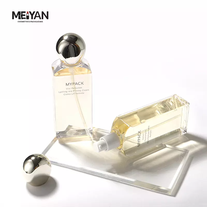 MYPACK luxury empty 120ml150ml plastic pet clear cosmetic face essence serum and toner bottle with silver pump