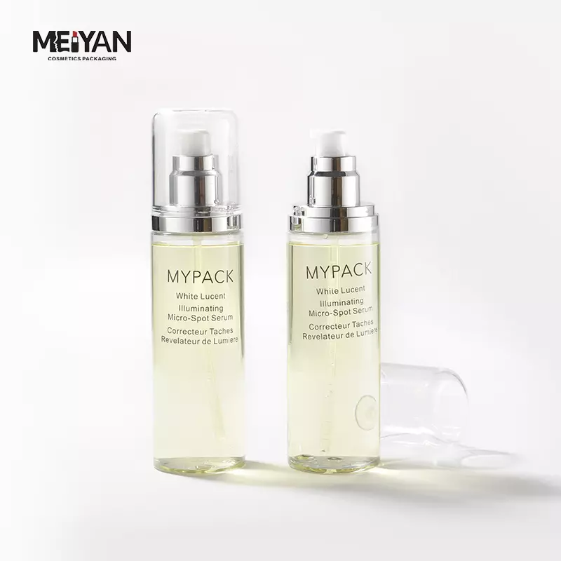 MYPACK luxury empty 120ml150ml plastic pet clear cosmetic face essence serum and toner bottle with silver pump