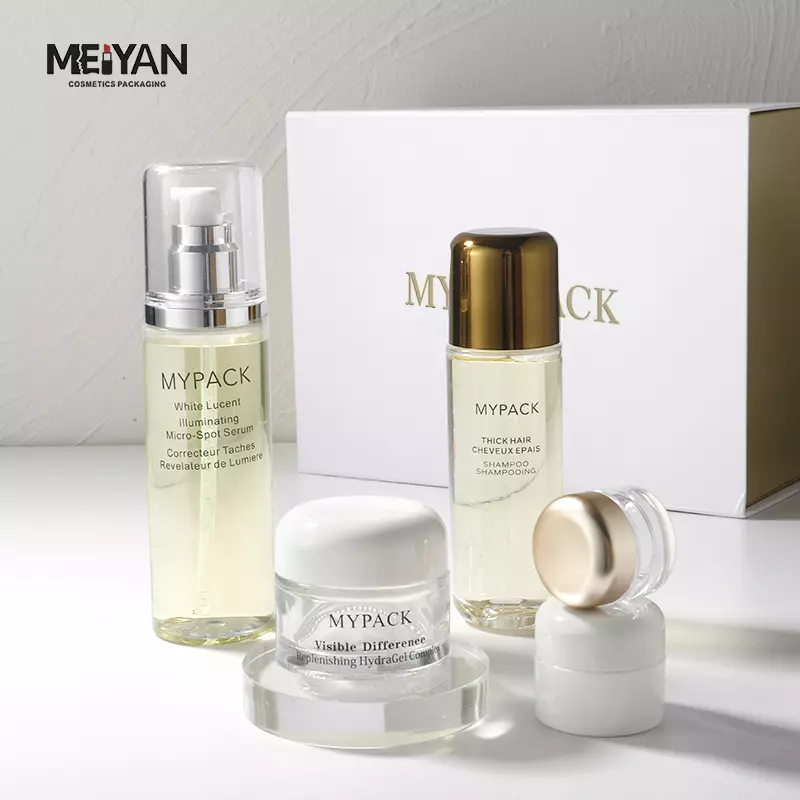 MYPACK luxury empty 120ml150ml plastic pet clear cosmetic face essence serum and toner bottle with silver pump