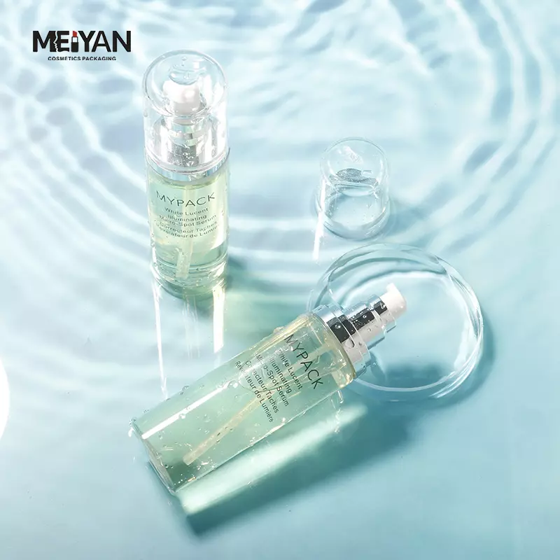 MYPACK luxury empty 120ml150ml plastic pet clear cosmetic face essence serum and toner bottle with silver pump