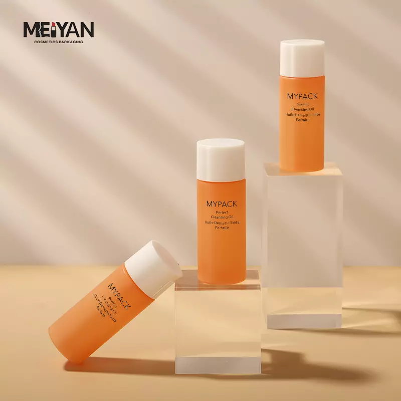 MYPACK custom flat shoulder pet plastic orange travel 0.5oz 15ml skincare face serum toner essence oil screw cap bottle