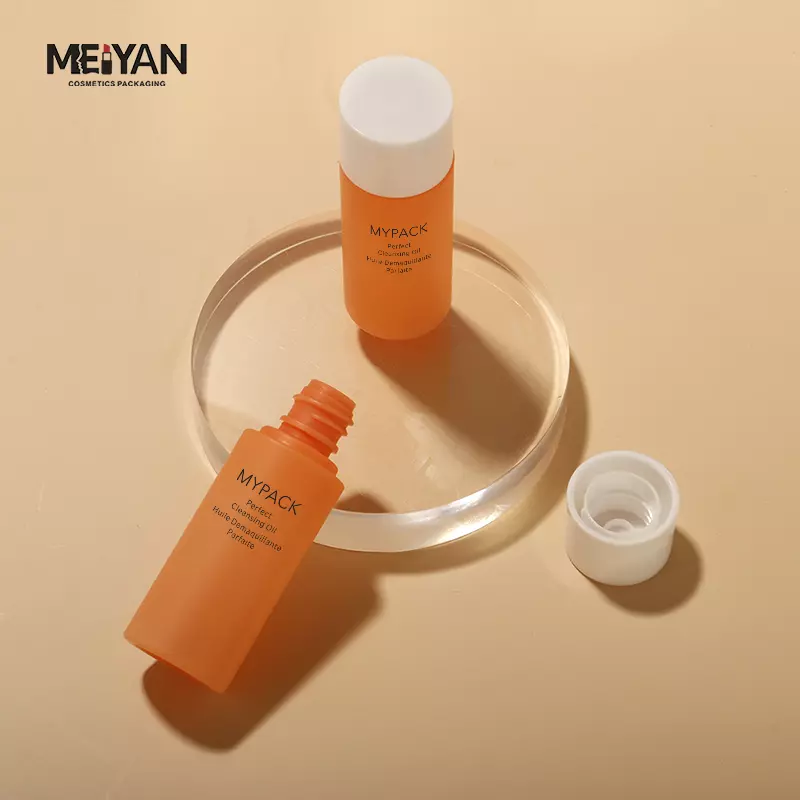 MYPACK custom flat shoulder pet plastic orange travel 0.5oz 15ml skincare face serum toner essence oil screw cap bottle