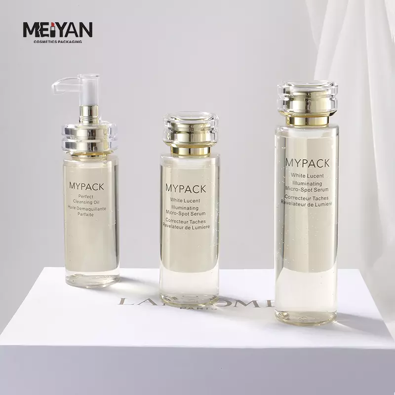 MYPACK luxury pretty clear pet plastic thick wall 100ml120ml140ml cosmetic face serum toners lotion bottles set packaging