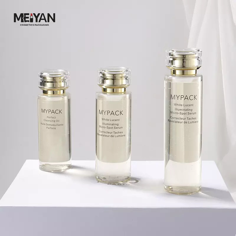 MYPACK luxury pretty clear pet plastic thick wall 100ml120ml140ml cosmetic face serum toners lotion bottles set packaging