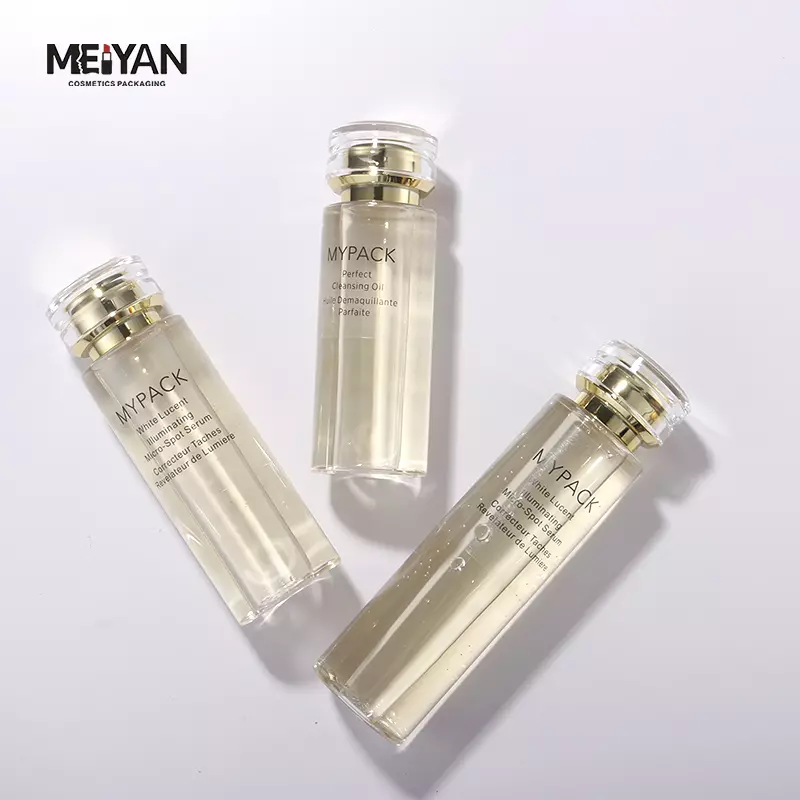 MYPACK luxury pretty clear pet plastic thick wall 100ml120ml140ml cosmetic face serum toners lotion bottles set packaging