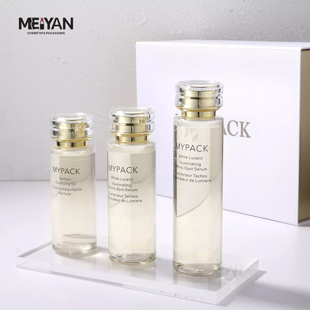 MYPACK luxury pretty clear pet plastic thick wall 100ml120ml140ml cosmetic face serum toners lotion bottles set packaging