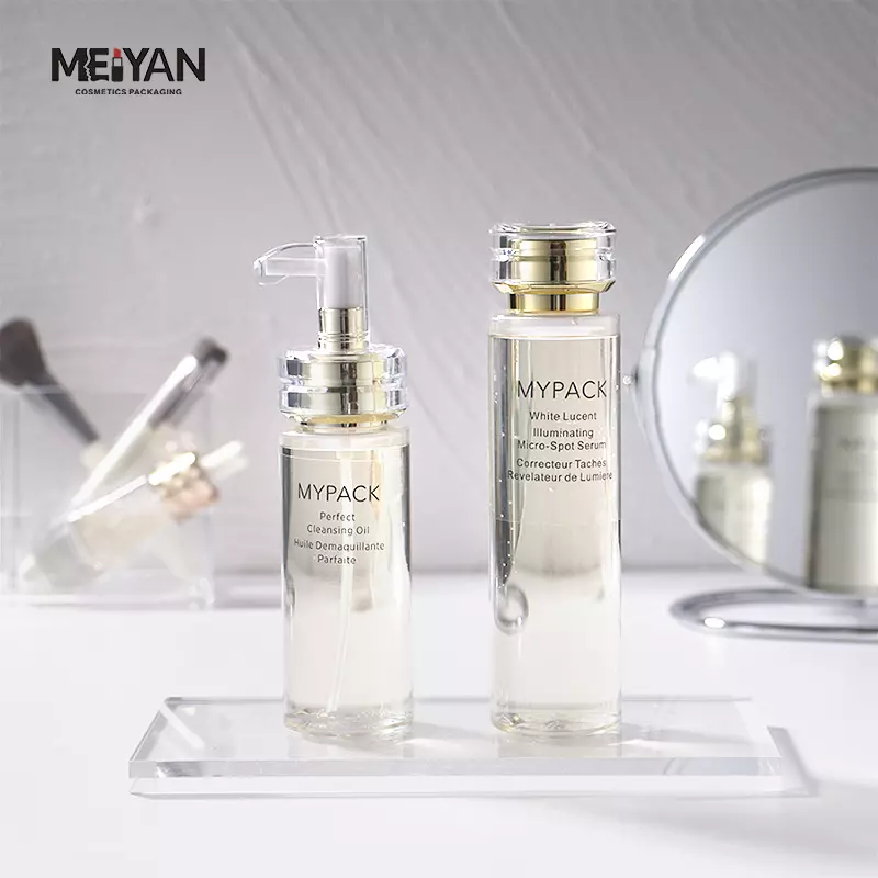 MYPACK luxury pretty clear pet plastic thick wall 100ml120ml140ml cosmetic face serum toners lotion bottles set packaging