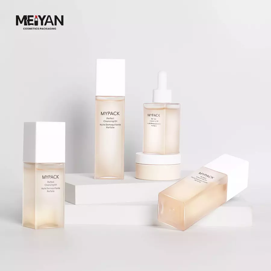 MYPACK luxury 100ml120ml140ml square PET thick wall cosmetic serum facial toner essence oil plastic bottle with lids