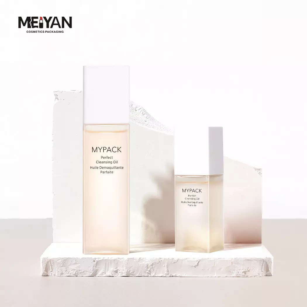 MYPACK luxury 100ml120ml140ml square PET thick wall cosmetic serum facial toner essence oil plastic bottle with lids