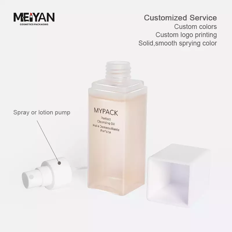 MYPACK luxury 100ml120ml140ml square PET thick wall cosmetic serum facial toner essence oil plastic bottle with lids