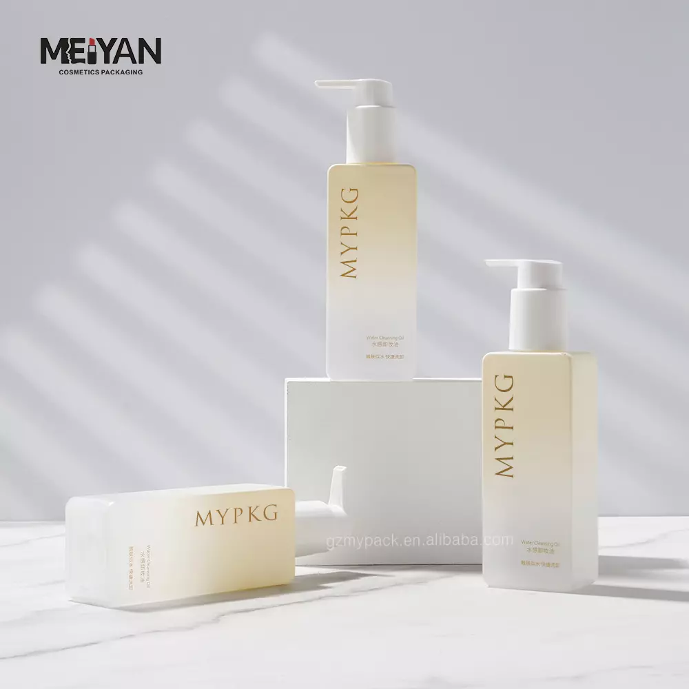 MYPACK matte clear frosted yellow gradient luxury fine mist square plastic spray oil lotion pump bottle 120ml 150ml 300ml