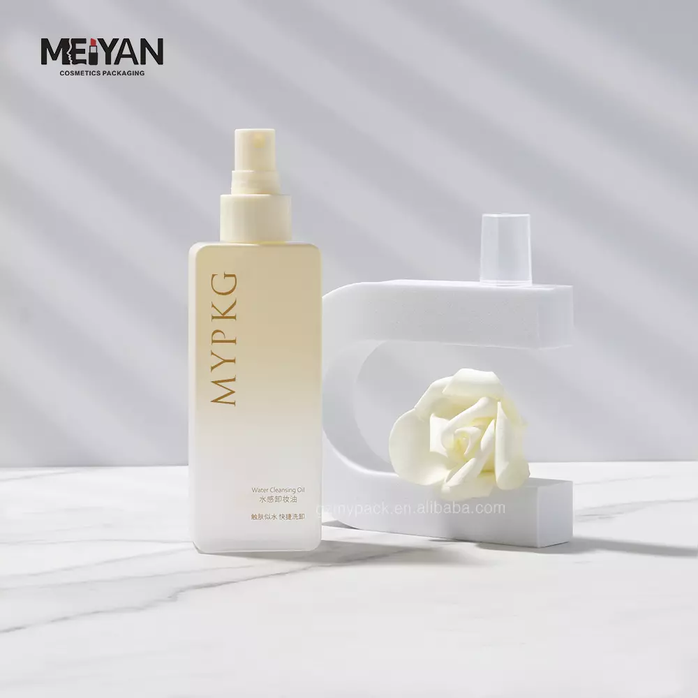 MYPACK matte clear frosted yellow gradient luxury fine mist square plastic spray oil lotion pump bottle 120ml 150ml 300ml