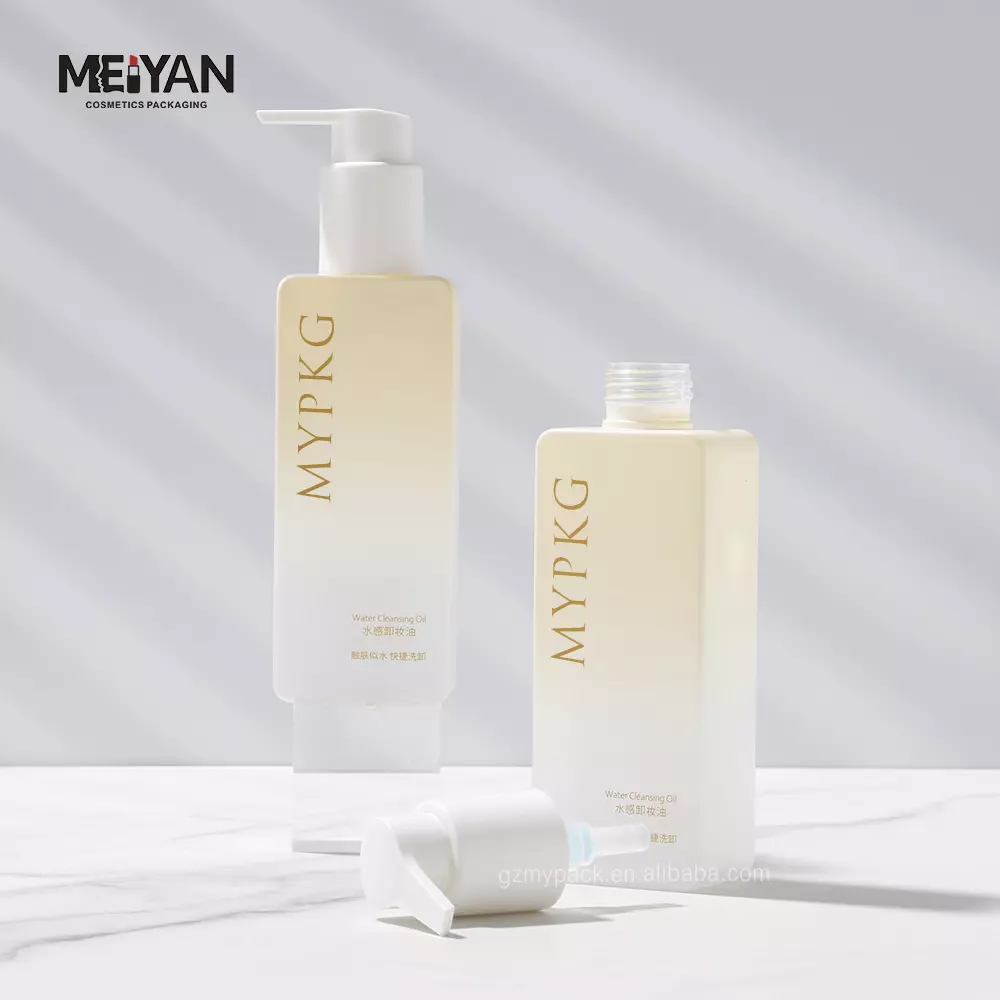 MYPACK matte clear frosted yellow gradient luxury fine mist square plastic spray oil lotion pump bottle 120ml 150ml 300ml