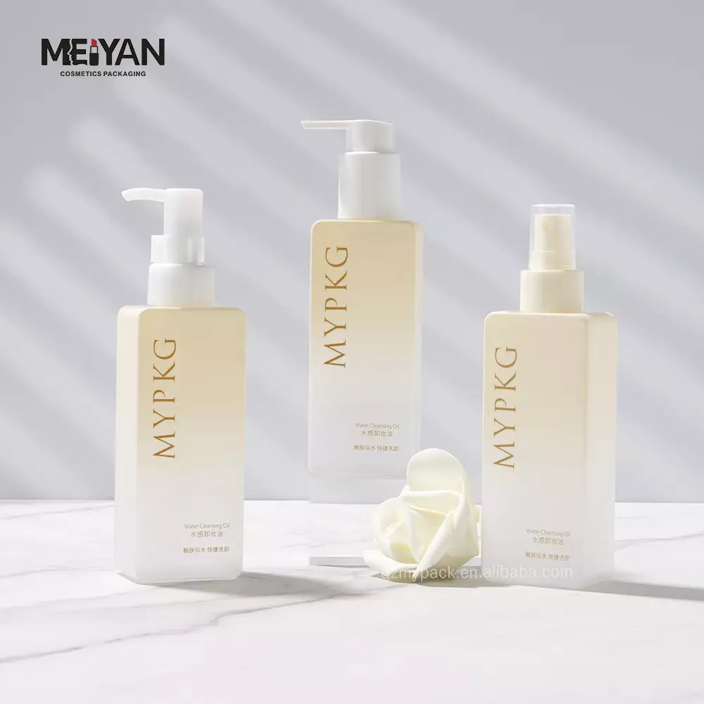 MYPACK matte clear frosted yellow gradient luxury fine mist square plastic spray oil lotion pump bottle 120ml 150ml 300ml