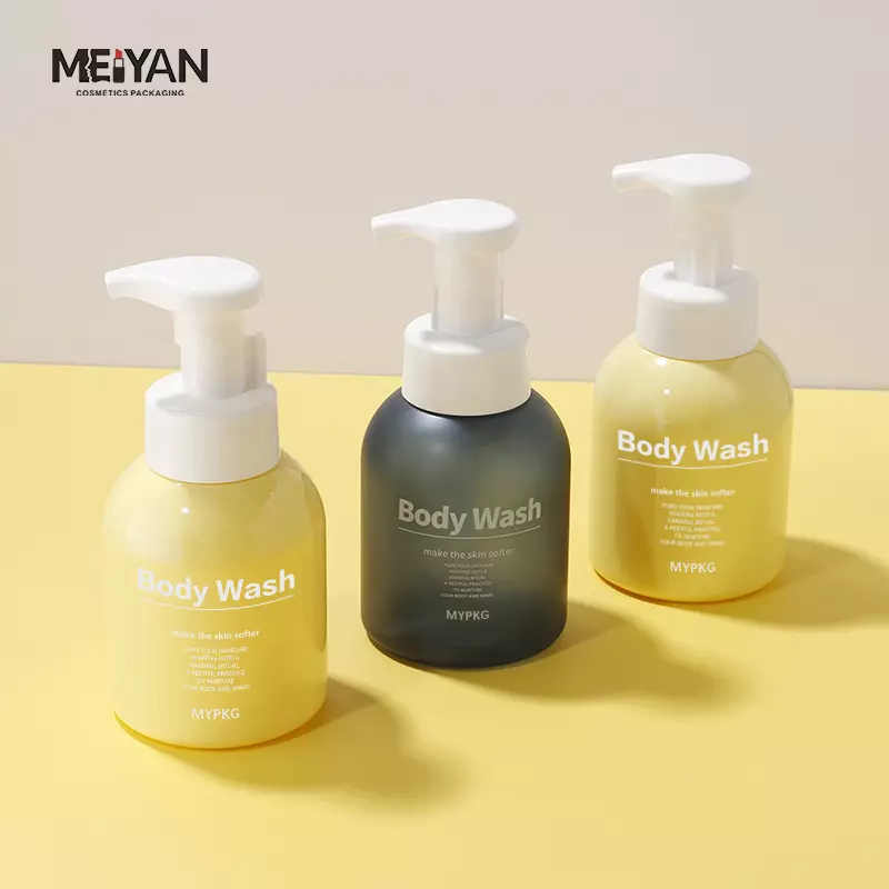 MYPACK yellow round shoulder pet 300ml empty baby wash foam soap dispenser bottle pump soap foaming dispenser for kids