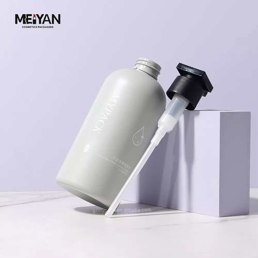 MYPACK 400ml unique shaped round shoulder cosmetic bottle matte finish pet plastic cosmetic bottle with pump cap