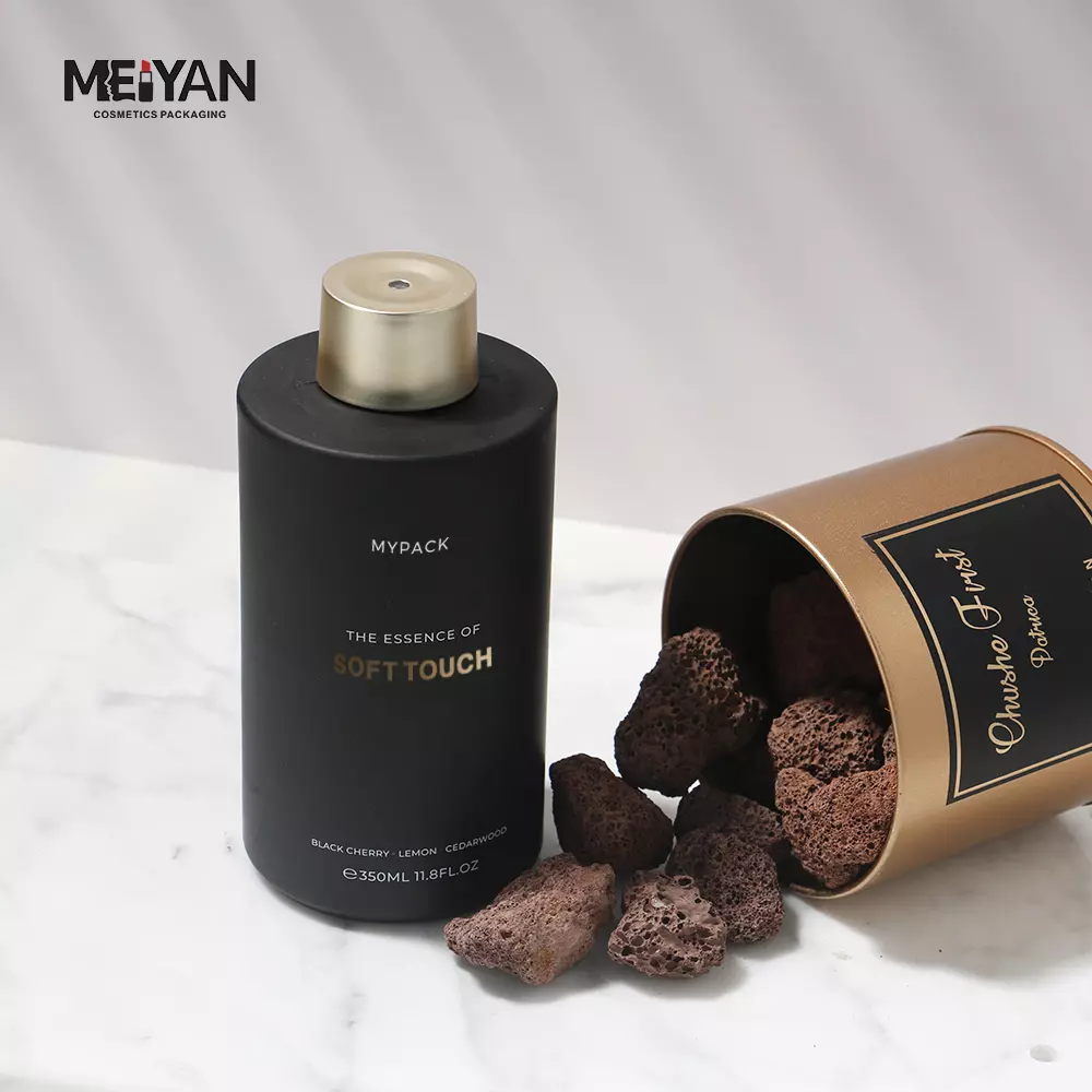 MYAPCK black silicone squeeze bottle 350ml 450ml shampoo body wash lotion black bottle with unique gold twist cap